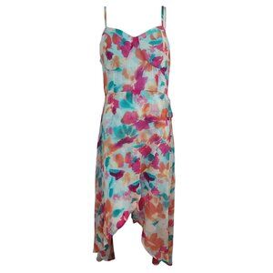 Lily Rose Dress Womens Size XXL Blue Pink Floral Chiffon Hi Lo Sleeveless